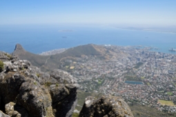 View over Cape Town, Signal Hill and Robben Island.